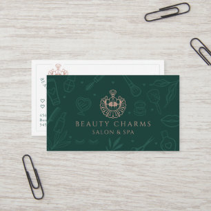 Luxury Beauty Charms Green & Pink Makeup  Logo Business Card