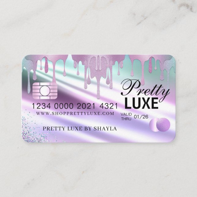 Luxury Beauty Dripping Holographic Credit Style Business Card (Front)