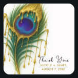 Luxury Beauty Gold Drip Glam Peacock Feather Square Sticker<br><div class="desc">Luxury Beauty Gold Drip Glam Peacock Feather Stickers</div>