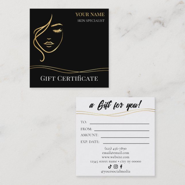 Luxury Beauty Skin Care Gift Certificate Card (Front/Back)