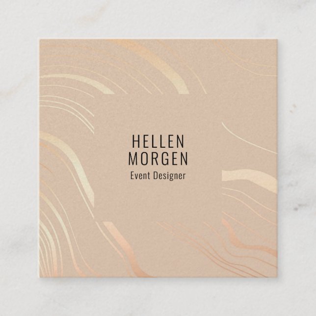 Luxury Beige and rose-gold wavy stripes 2 Square Business Card (Front)