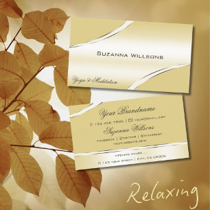 Luxury Beige Cream Curved Decor Lines Shimmering Business Card