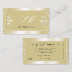 Luxury Beige Cream Sparkle Jewels Initials Ornate Business Card