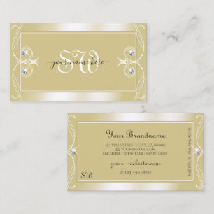 Luxury Beige Cream Sparkle Jewels Monogram Ornate Business Card