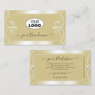 Luxury Beige Cream Sparkle Jewels with Logo Ornate Business Card