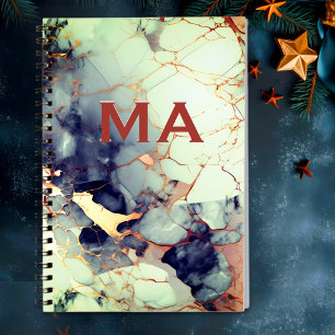 Luxury beige navy faux gold glitter marble art notebook