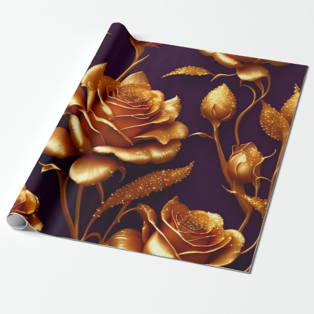 Luxury Big Gold Rose Modern Collection Wrapping Paper (Unrolled)