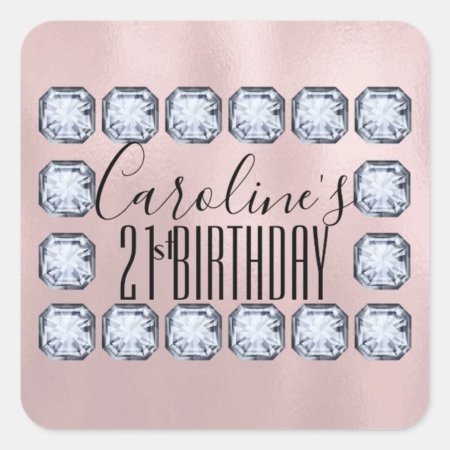 Luxury Birthday Rose gold Glass Texture Square Sticker (Front)