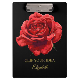 Luxury Black and Crimson Elegant Rose Custom text Clipboard
