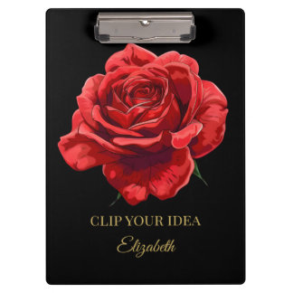 Luxury Black and Crimson Elegant Rose Custom text Clipboard