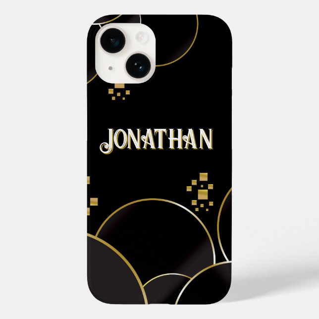 Luxury Black and Gold Abstract Design Custom Name Case-Mate iPhone Case (Back)