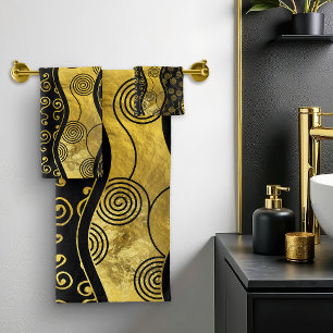 Luxury  Black and Gold African Pattern Bath Towel Set
