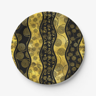 Luxury Black and Gold African Pattern Paper Plate