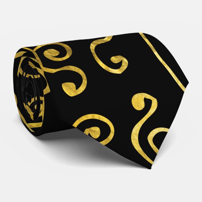 Luxury  Black and Gold African Pattern Tie (Rolled)