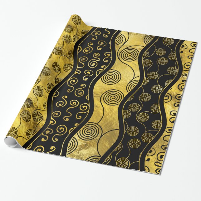 Luxury  Black and Gold African Pattern Wrapping Paper (Unrolled)