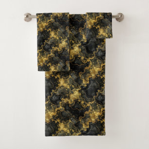 Luxury Black and Gold Alcohol Ink Marble Towel Set