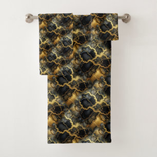 Luxury Black and Gold Alcohol Ink Marble Towel Set