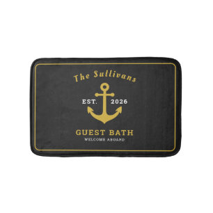 Luxury Black and Gold Anchor Custom Monogram Bath Mat
