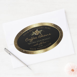 Luxury Black and Gold Brown Glitter Product Labels