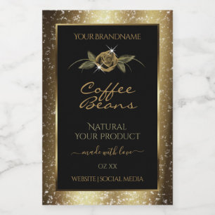 Luxury Black and Gold Brown Glitter Product Labels