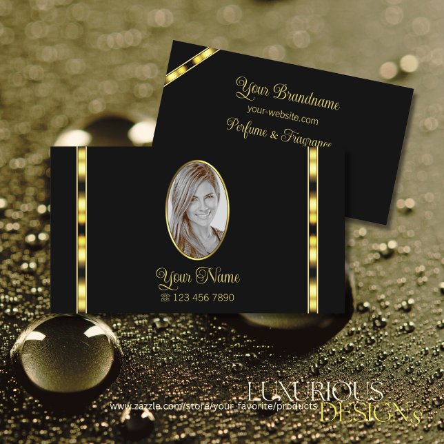 Luxury Black and Gold Chic with Photo Professional Business Card (Creator Uploaded)