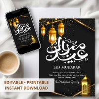 Luxury Black and Gold Diamond Frame Eid Card