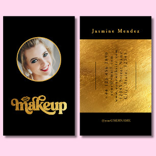 Luxury Black And Gold Elegant Makeup Logo Photo Business Card