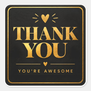 Luxury Black and Gold Foil Thank You Square Sticke Sticker