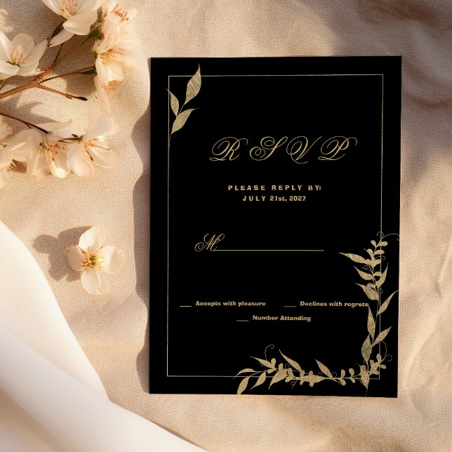 Luxury black and gold foliage RSVP Invitation (Luxury black and gold foliage RSVP )