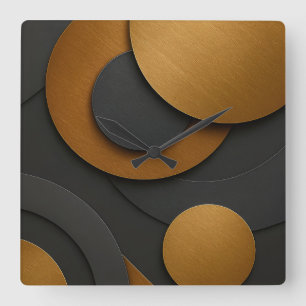 Luxury Black and Gold Geometric Abstract Design Square Wall Clock