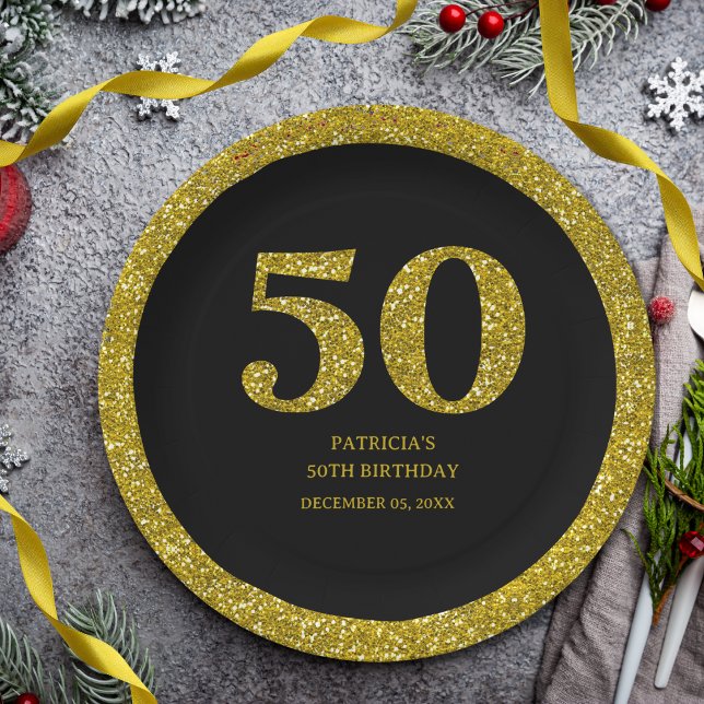 Luxury Black And Gold Glitter 50th Birthday Party Paper Plate (Luxury Black And Gold Glitter 50th Birthday Party paper plates)