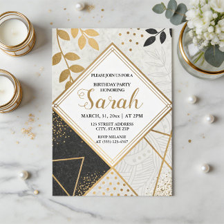 luxury black and gold glitter modern birthday  invitation
