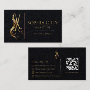 Luxury Black And Gold Hair Stylist Business Card