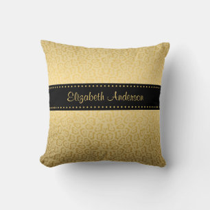 Luxury Black and Gold Jaguar Print With Name Cushion