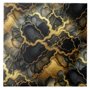 Luxury Black and Gold Marble Alcohol Ink Tile