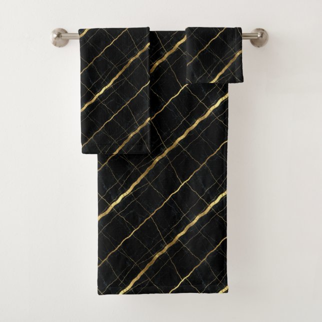 Luxury Black and Gold Marble Bath Towel Set (Insitu)