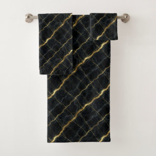 Luxury Black and Gold Marble Bath Towel Set