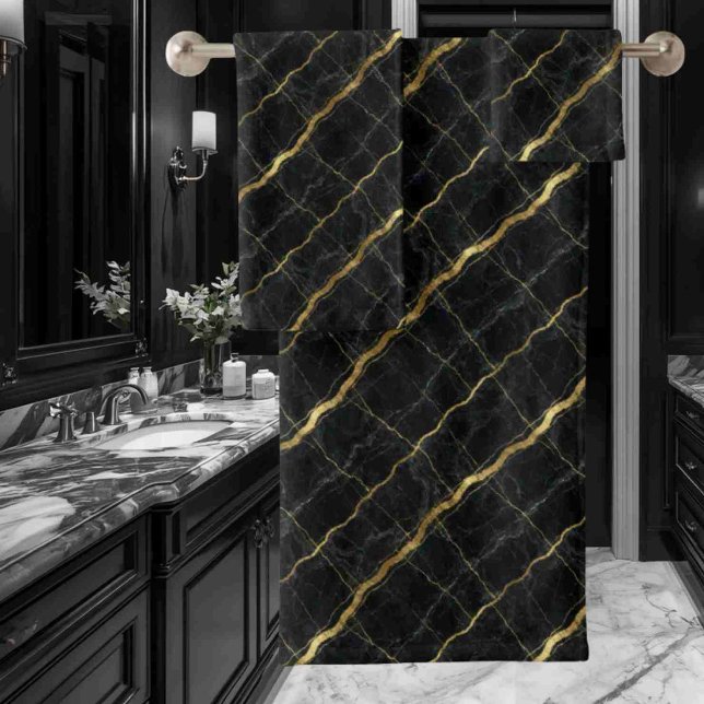 Luxury Black and Gold Marble Bath Towel Set (Creator Uploaded)