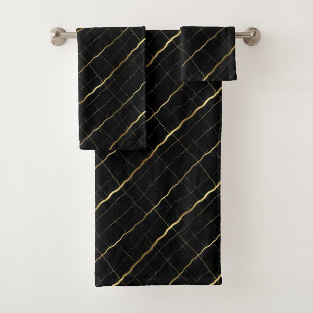 Luxury Black and Gold Marble Bath Towel Set (Insitu)