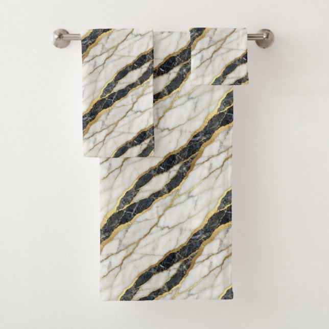 Luxury Black and Gold Marble Bath Towel Set (Insitu)