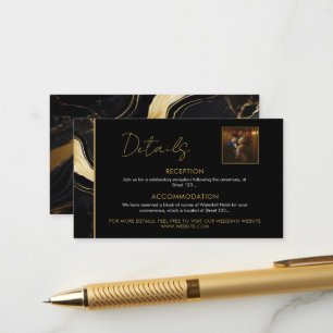 Luxury Black and Gold Marble Photo Wedding Enclosure Card