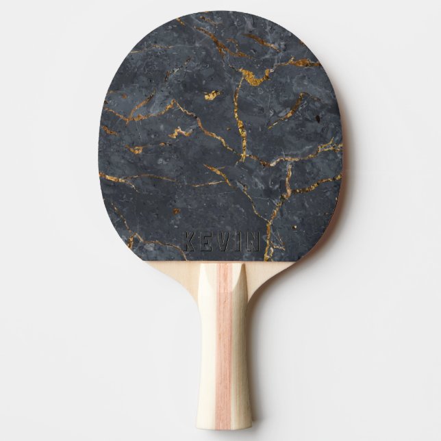 Luxury black and gold marble texture Monogram Ping Pong Paddle (Front)