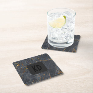 Luxury black and gold marble texture square paper coaster