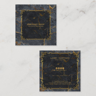 Luxury black and gold marble vintage gold frame square business card