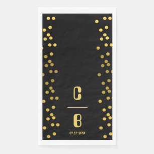 Luxury Black And Gold Monogrammed Wedding Napkin