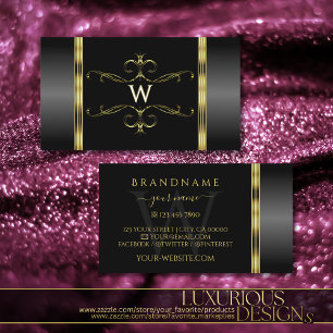 Luxury Black and Gold Ornate Monogram Ornamental Business Card