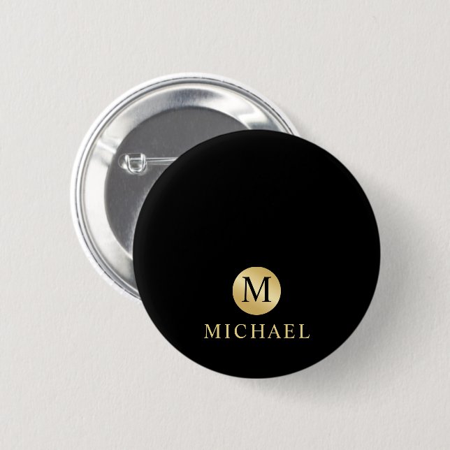 Luxury Black and Gold Personalised Monogram 6 Cm Round Badge (Front & Back)