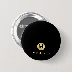 Luxury Black and Gold Personalised Monogram 6 Cm Round Badge