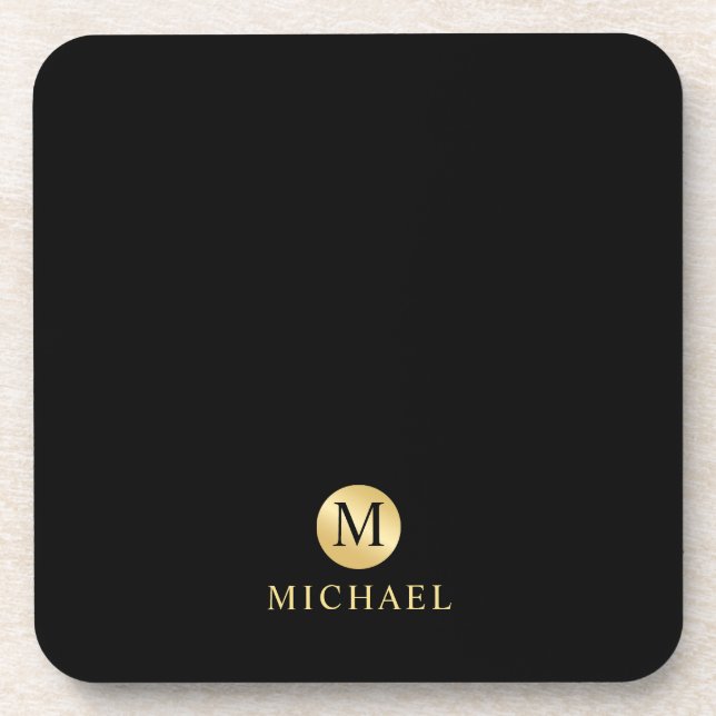 Luxury Black and Gold Personalised Monogram Coaster (Front)