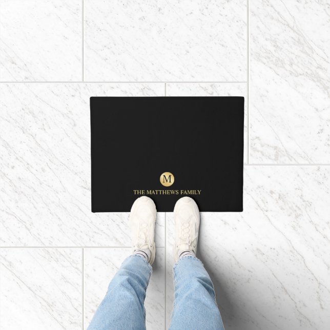 Luxury Black and Gold Personalised Monogram Doormat (Indoor)